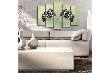 Stort lerretsbilde i 5 deler 105x70 cm - Rutete mållinje i svart og hvitt - Svart / Hvit / Grønn - Interiør - Maleri & posters - Lerretsbilder