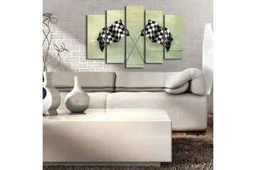 Stort lerretsbilde i 5 deler 105x70 cm - Rutete mållinje i svart og hvitt - Svart / Hvit / Grønn - Interiør - Maleri & posters - Lerretsbilder