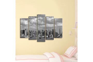 Stort lerretsbilde i 5 deler 105x70 cm - Svart-hvitt bybilde av en skyline med høye bygninger - Svart / Hvit / Grå - Interiør - Maleri & posters - Lerretsbilder