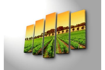 Stort lerretsbilde i 5 deler 105x70 cm - Vakker vingård under en solrik himmel - Grønn / Oransje / Gul - Interiør - Maleri & posters - Lerretsbilder