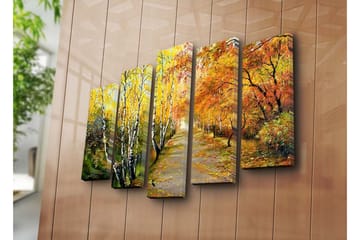 Stort lerretsbilde i 5 deler 105x70 cm - Vakkert høstlandskap med fargerike trær langs en tursti - Gul / Oransje / Grønn - Interiør - Maleri & posters - Lerretsbilder