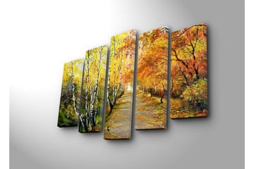 Stort lerretsbilde i 5 deler 105x70 cm - Vakkert høstlandskap med fargerike trær langs en tursti - Gul / Oransje / Grønn - Interiør - Maleri & posters - Lerretsbilder