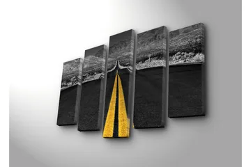 Stort lerretsbilde i 5 deler 105x70 cm - Vei som strekker seg mot horisonten med en gul midtlinje - Svart / Gul - Interiør - Maleri & posters - Lerretsbilder