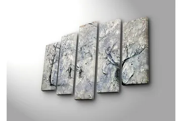 Stort lerretsbilde i 5 deler 105x70 cm - Vinterlandskap med snødekte trær - Hvit / Grå / Svart - Interiør - Maleri & posters - Lerretsbilder