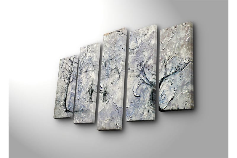 Stort lerretsbilde i 5 deler 105x70 cm - Vinterlandskap med snødekte trær - Hvit / Grå / Svart - Interiør - Maleri & posters - Lerretsbilder