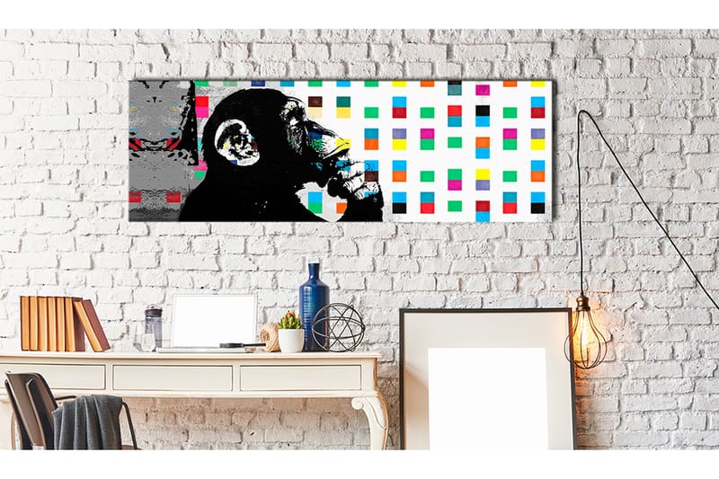 Tavla Banksy: The Thinker Monkey 120x40 - Interiør - Maleri & posters - Lerretsbilder