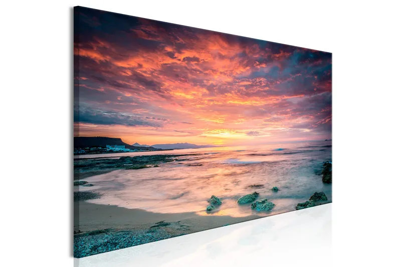 Tavla Beach in Crete (1 Part) Narrow Red 150x50 - Interiør - Maleri & posters - Lerretsbilder