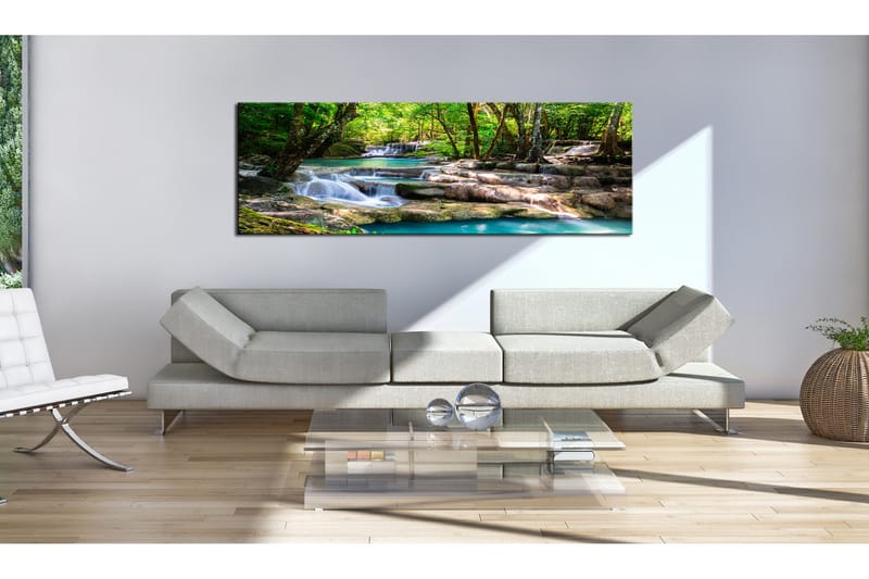 Tavla Nature: Forest Waterfall 135x45 - Interiør - Maleri & posters - Lerretsbilder