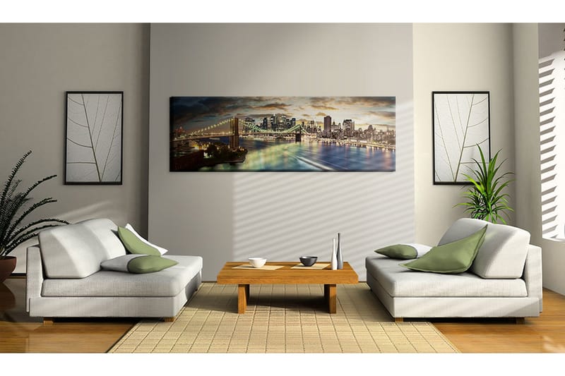 Tavla The East River At Night 135x45 cm - Interiør - Maleri & posters - Lerretsbilder