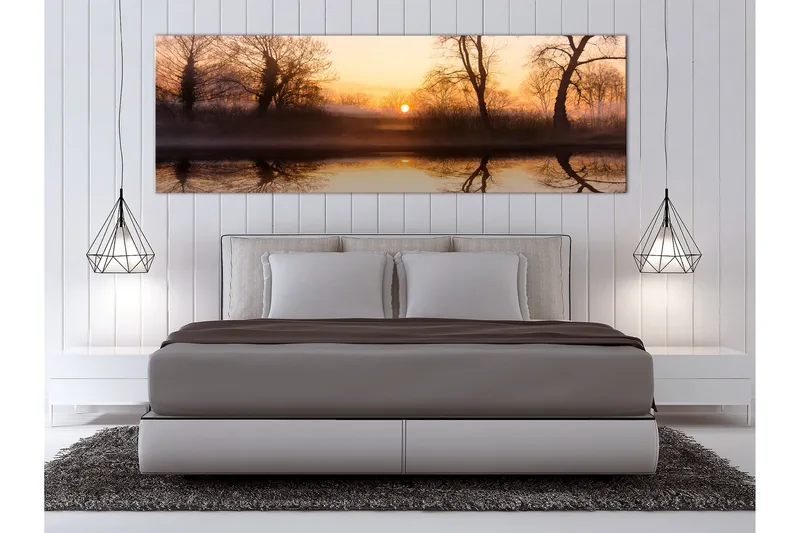 Tavla Winter Sunset (1 Part) Narrow 120x40 - Interiør - Maleri & posters - Lerretsbilder