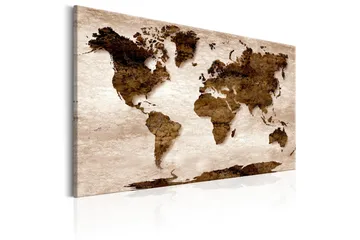 Tavla World Map: 60x40 Brown - Interiør - Maleri & posters - Lerretsbilder