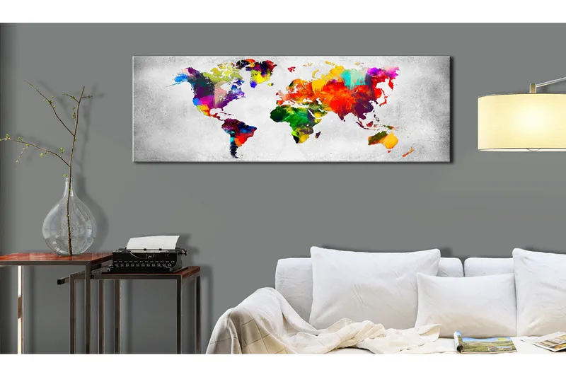 Tavla World Map: Coloured Revolution 120x40 - Interiør - Maleri & posters - Lerretsbilder