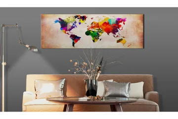Tavla World Map: Colourful Ramble 135x45 - Interiør - Maleri & posters - Lerretsbilder
