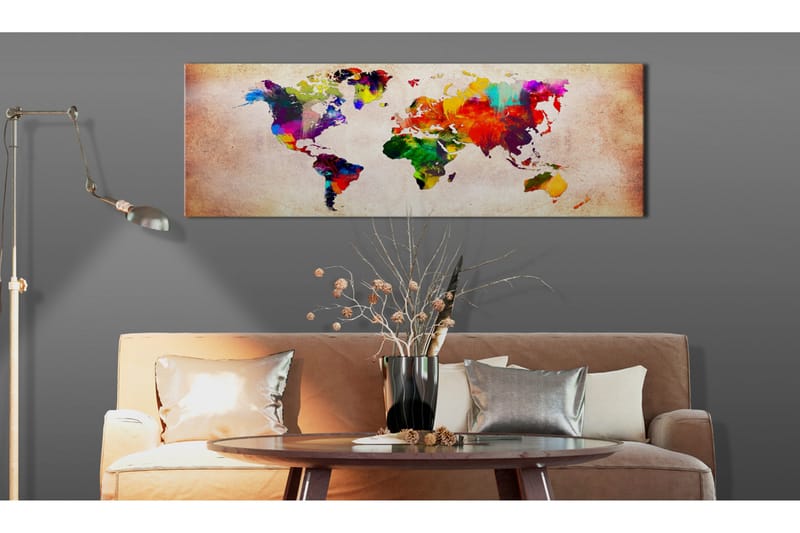 Tavla World Map: Colourful Ramble 135x45 - Interiør - Maleri & posters - Lerretsbilder