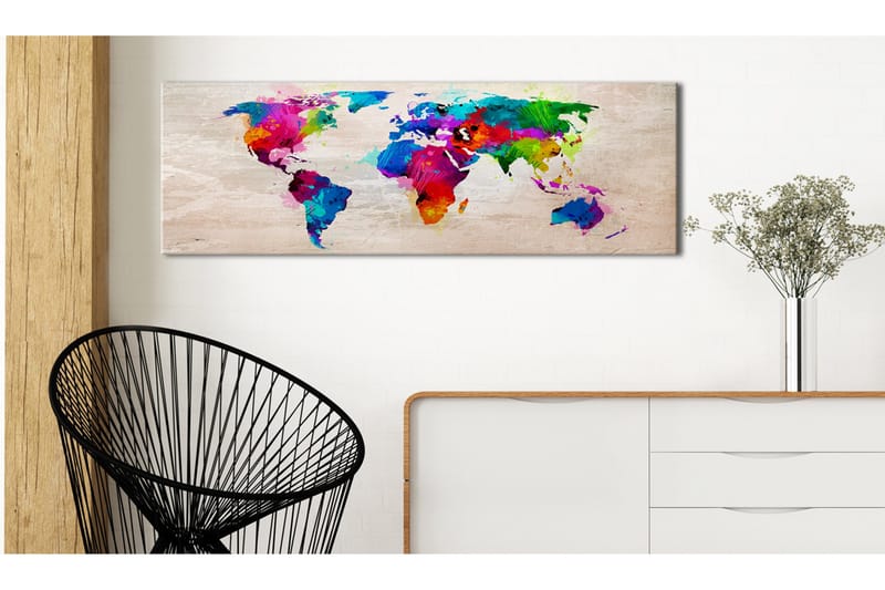 Tavla World Map: Finesse of Colours 135x45 - Interiør - Maleri & posters - Lerretsbilder