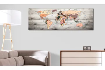 Tavla World Maps Wooden Travels VALUE_MISSING_2 120x40 - Interiør - Maleri & posters - Lerretsbilder
