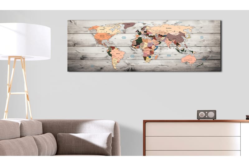 Tavla World Maps Wooden Travels VALUE_MISSING_3 135x45 - Interiør - Maleri & posters - Lerretsbilder