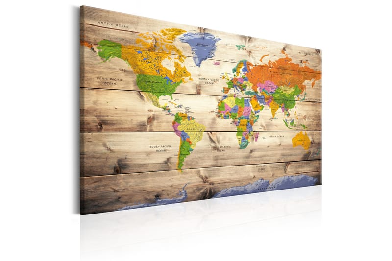 Tavle Map On Wood: Colourful Travels 120X80 - Artgeist sp. z o. o. - Lerretsbilder