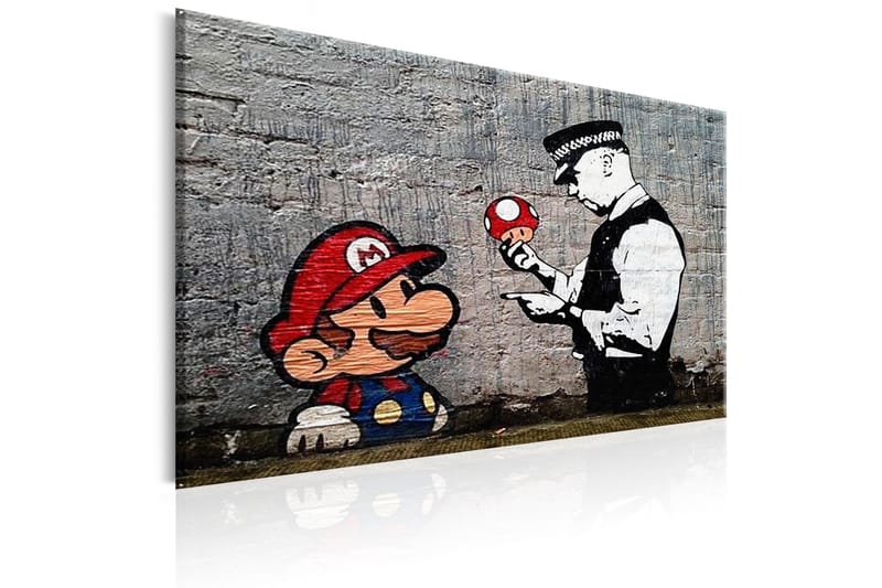 Tavle Mario And Cop By Banksy 120X80 - Artgeist sp. z o. o. - Lerretsbilder