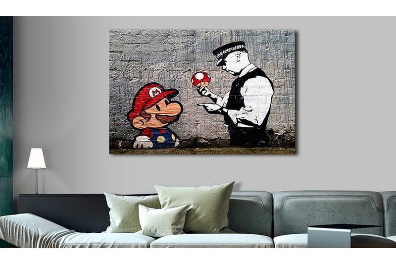 Tavle Mario And Cop By Banksy 120X80 - Artgeist sp. z o. o. - Lerretsbilder