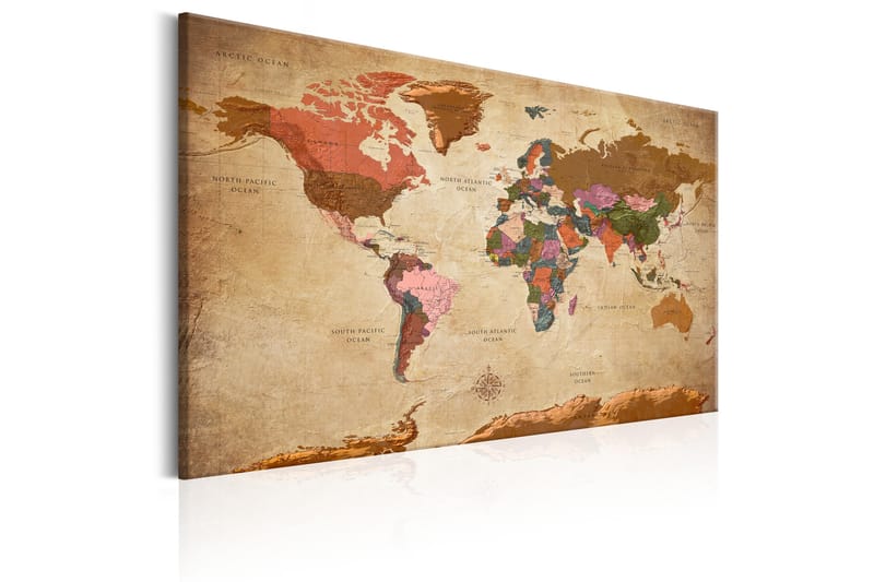 Tavle World Map: Brown Elegance 90X60 - Artgeist sp. z o. o. - Lerretsbilder