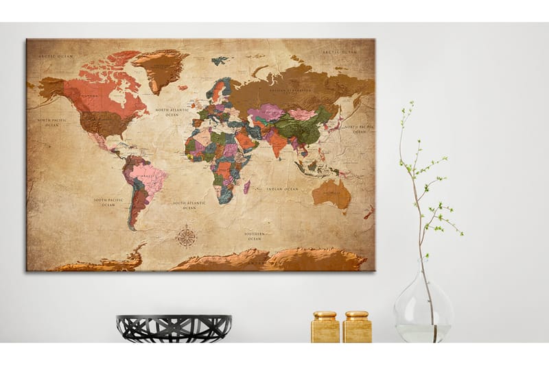 Tavle World Map: Brown Elegance 90X60 - Artgeist sp. z o. o. - Lerretsbilder