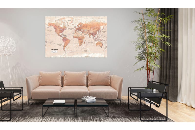Tavle World Map: Oransje World 120X80 - Artgeist sp. z o. o. - Lerretsbilder