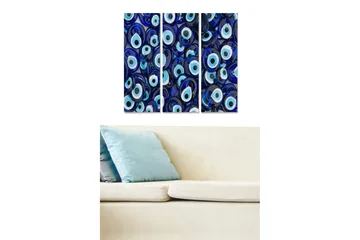 Trelerret 3-delt 50x70 cm - Abstrakt komposisjon med øyelignende former - Mørk blå / Lys blå / Hvit - Interiør - Maleri & posters - Lerretsbilder