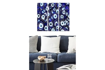 Trelerret 3-delt 50x70 cm - Abstrakt komposisjon med øyemotiv - Mørk blå / Lys blå / Hvit - Interiør - Maleri & posters - Lerretsbilder