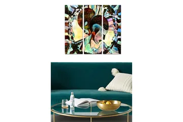 Trelerret 3-delt 50x70 cm - Abstrakt komposisjon med ansiktsmotiv - Mørk brun / Lys grønn / Beige - Interiør - Maleri & posters - Lerretsbilder