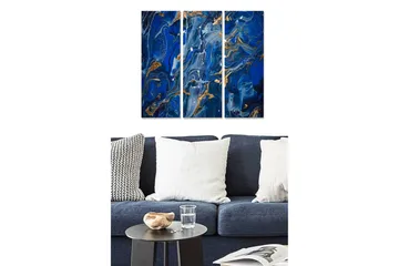 Trelerret 3-delt 50x70 cm - Abstrakt komposisjon med blå og gylne mønstre - Mørk blå / Gyllen / Lys blå - Interiør - Maleri & posters - Lerretsbilder