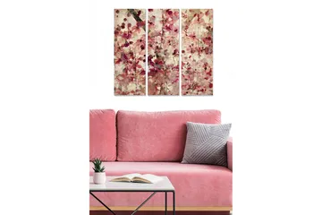 Trelerret 3-delt 50x70 cm - Abstrakt komposisjon med blomster og vegetasjon - Rosa / Beige / Grønn - Interiør - Maleri & posters - Lerretsbilder
