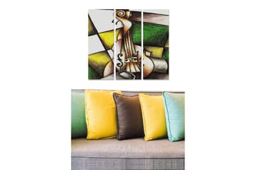 Trelerret 3-delt 50x70 cm - Abstrakt komposisjon med en fiolin i fokus - Grønn / Gul / Brun - Interiør - Maleri & posters - Lerretsbilder