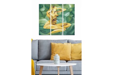 Trelerret 3-delt 50x70 cm - Abstrakt komposisjon med en stilisert menneskefigur - Grønn / Gul / Lys blå - Interiør - Maleri & posters - Lerretsbilder