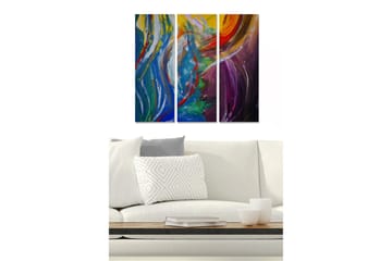 Trelerret 3-delt 50x70 cm - Abstrakt komposisjon med fargerike husker - Blå / Grønn / Lilla - Interiør - Maleri & posters - Lerretsbilder