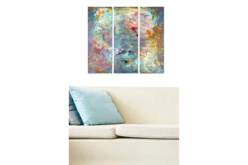 Trelerret 3-delt 50x70 cm - Abstrakt komposisjon med fargerike mønstre og teksturer - Turkis / Oransje / Rosa - Interiør - Maleri & posters - Lerretsbilder