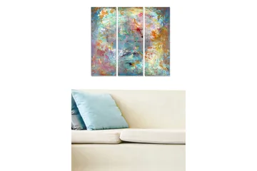 Trelerret 3-delt 50x70 cm - Abstrakt komposisjon med fargerike mønstre og teksturer - Turkis / Oransje / Rosa - Interiør - Maleri & posters - Lerretsbilder