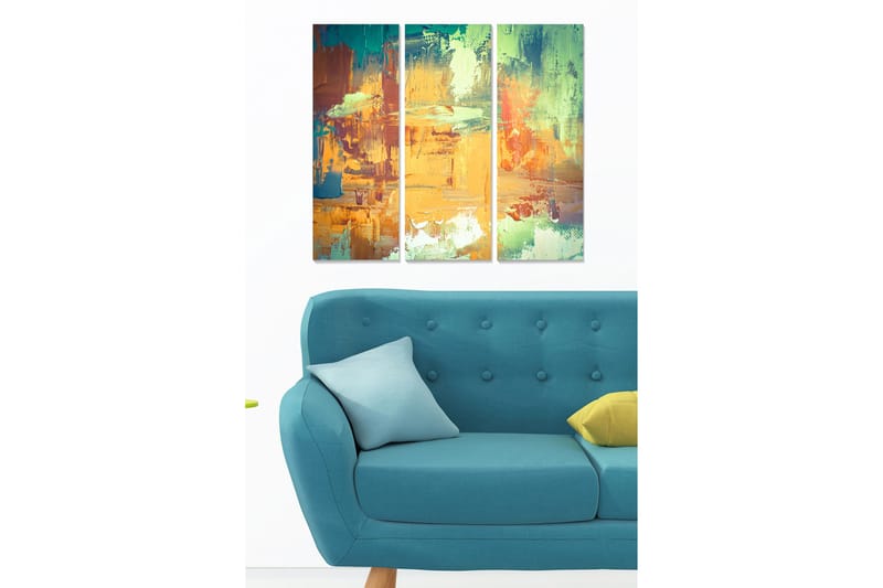 Trelerret 3-delt 50x70 cm - Abstrakt komposisjon med fargerike penselstrøk, Oransje / Grønn / Blå