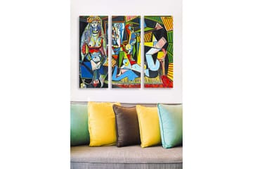 Trelerret 3-delt 50x70 cm - Abstrakt komposisjon med figurer og geometriske former - Blå / Rød / Grønn - Interiør - Maleri & posters - Lerretsbilder