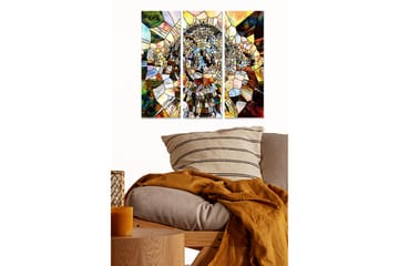 Trelerret 3-delt 50x70 cm - Abstrakt komposisjon med geometriske former i en spiralstruktur - Gull / Brun / Grønn - Interiør - Maleri & posters - Lerretsbilder