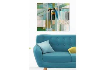 Trelerret 3-delt 50x70 cm - Abstrakt komposisjon med geometriske former i forskjellige nyanser - Turkis / Grønn / Hvit - Interiør - Maleri & posters - Lerretsbilder