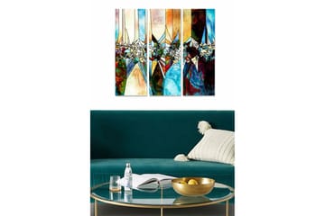 Trelerret 3-delt 50x70 cm - Abstrakt komposisjon med geometriske former og fargerike elementer - Blå / Rød / Gul - Interiør - Maleri & posters - Lerretsbilder