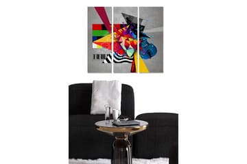 Trelerret 3-delt 50x70 cm - Abstrakt komposisjon med geometriske former og musikalske elementer - Blå / Rød / Gul - Interiør - Maleri & posters - Lerretsbilder