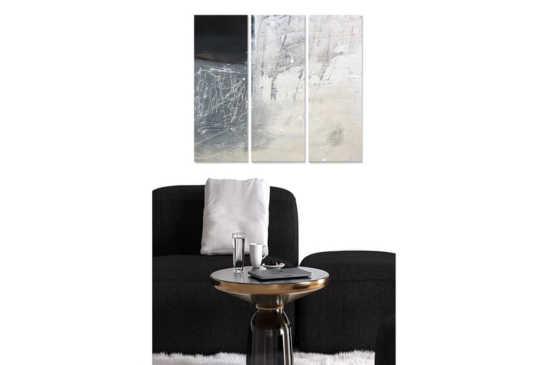 Trelerret 3-delt 50x70 cm - Abstrakt komposisjon med lyse og mørke nyanser, Mørk blå / Hvit / Grå