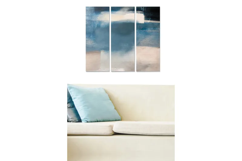 Trelerret 3-delt 50x70 cm - Abstrakt komposisjon med myke blå og beige nyanser, Blå / Beige