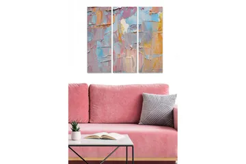 Trelerret 3-delt 50x70 cm - Abstrakt komposisjon med myke fargeoverganger - Lys blå / Rosa / Gul - Interiør - Maleri & posters - Lerretsbilder