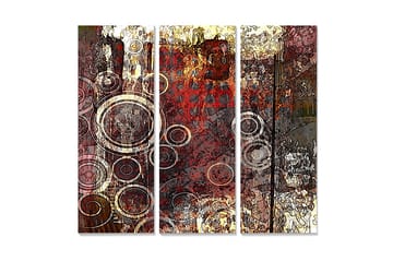 Trelerret 3-delt 50x70 cm - Abstrakt komposisjon med sirkulære former - Rød / Brun / Gull - Interiør - Maleri & posters - Lerretsbilder