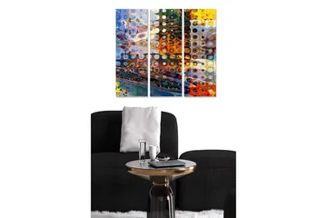 Trelerret 3-delt 50x70 cm - Abstrakt komposisjon med sirkulære mønstre og fargede elementer - Blå / Oransje / Gul - Interiør - Maleri & posters - Lerretsbilder