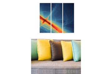 Trelerret 3-delt 50x70 cm - Abstrakt komposisjon med sterke farger og dynamiske linjer - Mørk blå / Oransje / Gul - Interiør - Maleri & posters - Lerretsbilder