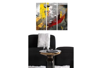 Trelerret 3-delt 50x70 cm - Abstrakt komposisjon med sterke farger og teksturer - Gul / Rød / Grå - Interiør - Maleri & posters - Lerretsbilder